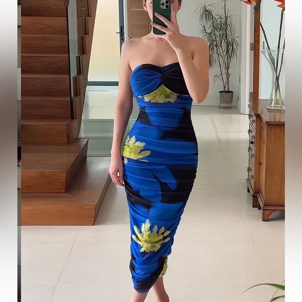 Zara strapless floral midi dress
